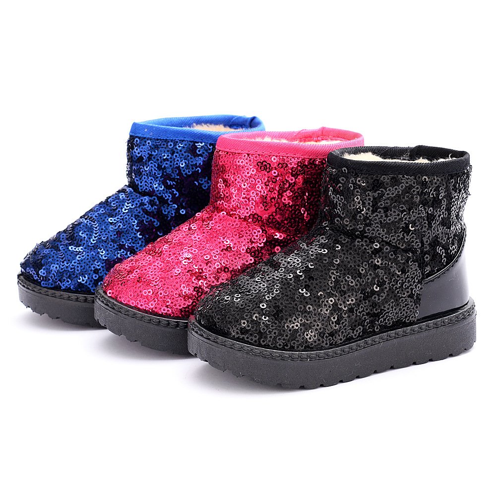 Kids Toddler Flat Warm Shoes Winter Children Baby Girls Sequins Snow Short Boots