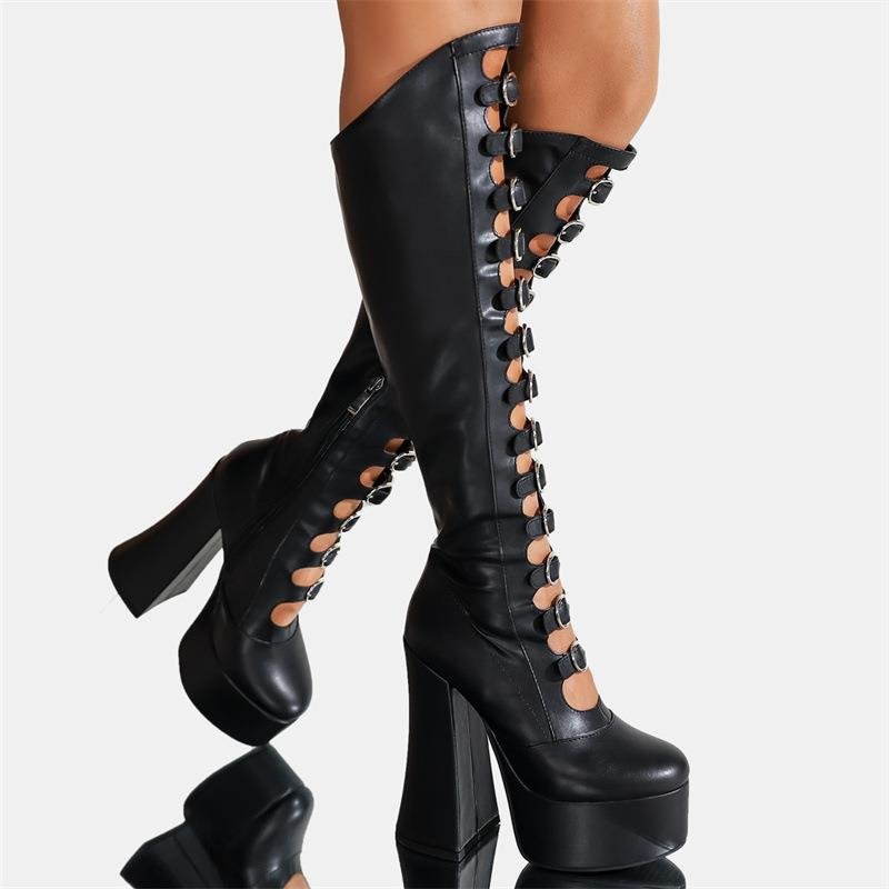 2024 Winter New Women's Fashion Thick Sole Boots Punk Style Knee Length High Heels Women's Boots Exaggerate Trendy Long Boots
