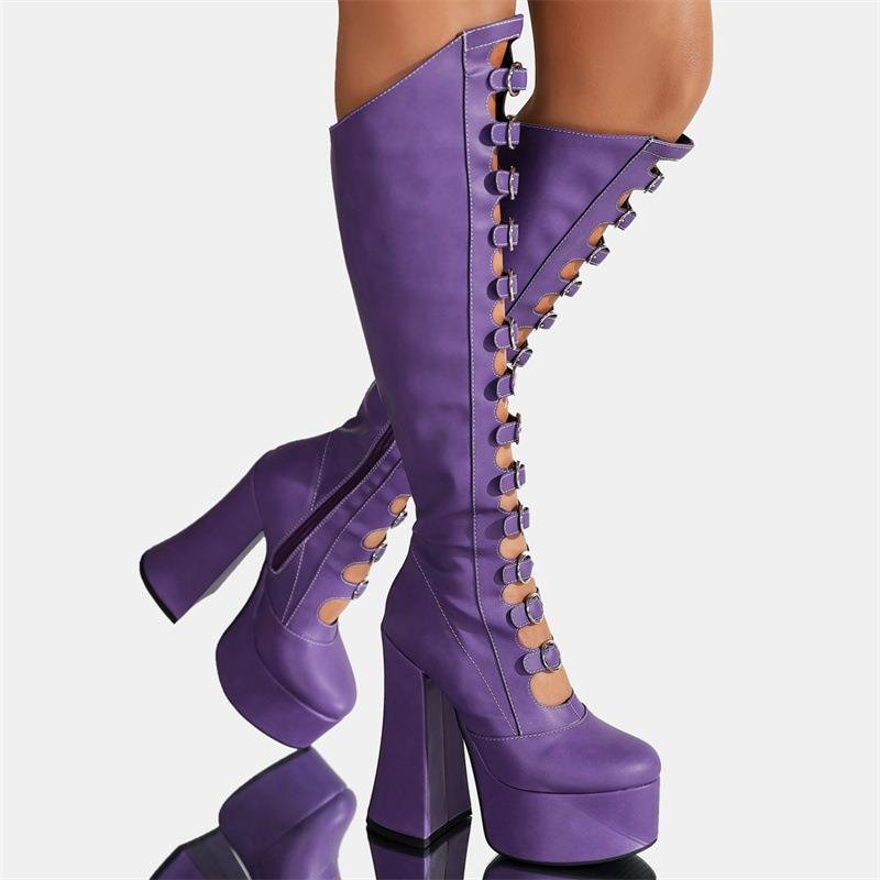 2024 Winter New Women's Fashion Thick Sole Boots Punk Style Knee Length High Heels Women's Boots Exaggerate Trendy Long Boots
