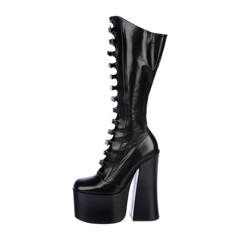 2024 Winter New Women's Fashion Thick Sole Boots Punk Style Knee Length High Heels Women's Boots Exaggerate Trendy Long Boots