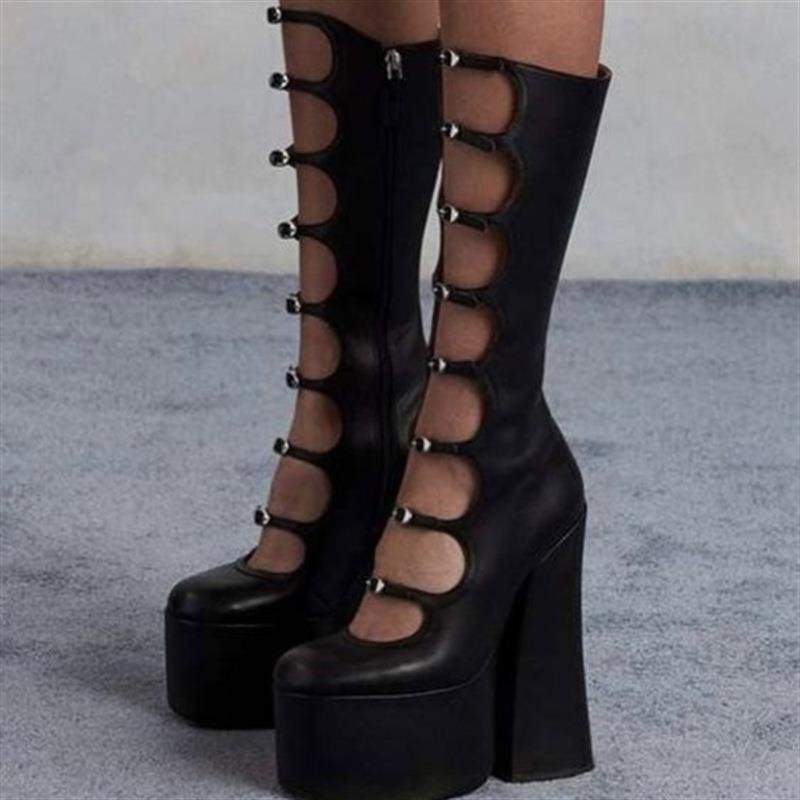 2024 Winter New Women's Fashion Thick Sole Boots Punk Style Knee Length High Heels Women's Boots Exaggerate Trendy Long Boots