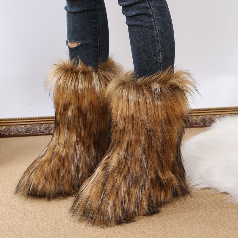 Factory direct Autumn and winter new female outdoor warm anti-skid fur med calf snow boots female