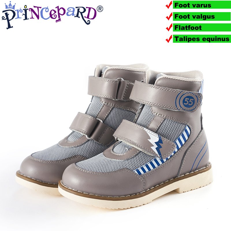 Princepard Orthopedic Children's Shoes with Arch Support Leather for Boys Girls Pink Grey Winter Orthopedic Boots