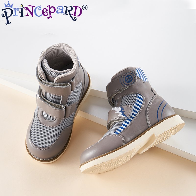 Princepard Orthopedic Children's Shoes with Arch Support Leather for Boys Girls Pink Grey Winter Orthopedic Boots