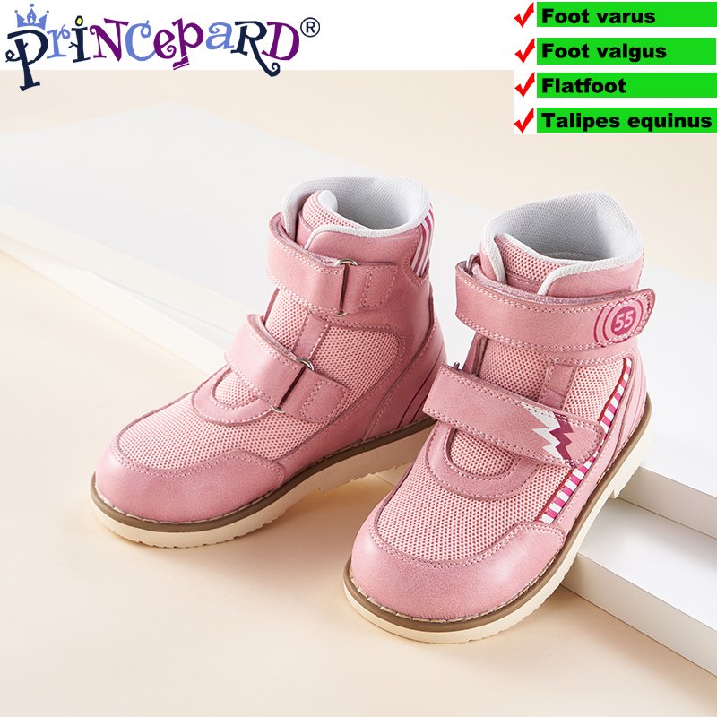Princepard Orthopedic Children's Shoes with Arch Support Leather for Boys Girls Pink Grey Winter Orthopedic Boots