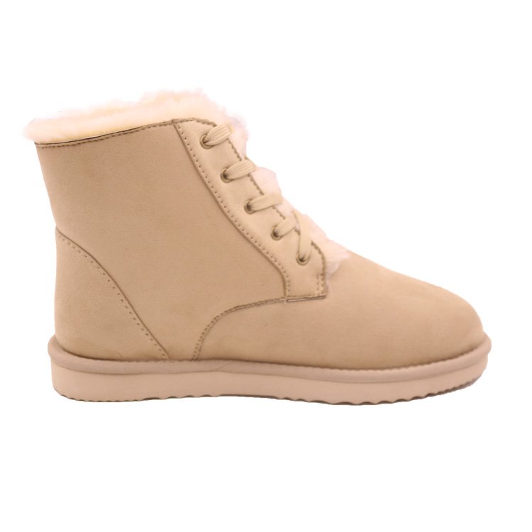 CF-065 Free Samples Lace Up Sand Color Manufacturer Chamois Leather And Fake Fur Men Winter Boots Shoes