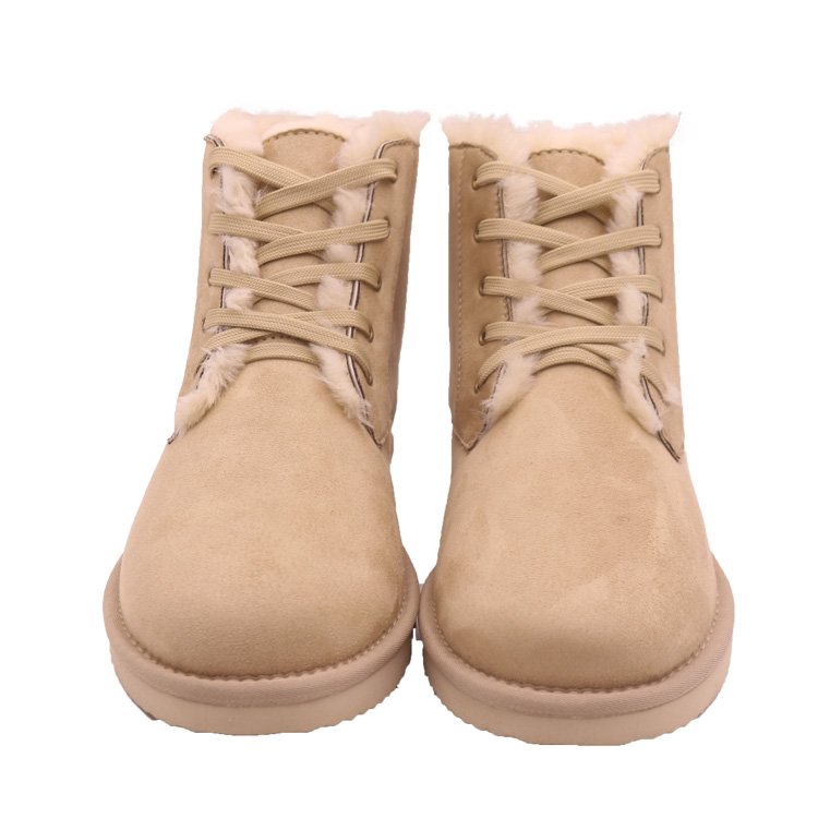 CF-065 Free Samples Lace Up Sand Color Manufacturer Chamois Leather And Fake Fur Men Winter Boots Shoes