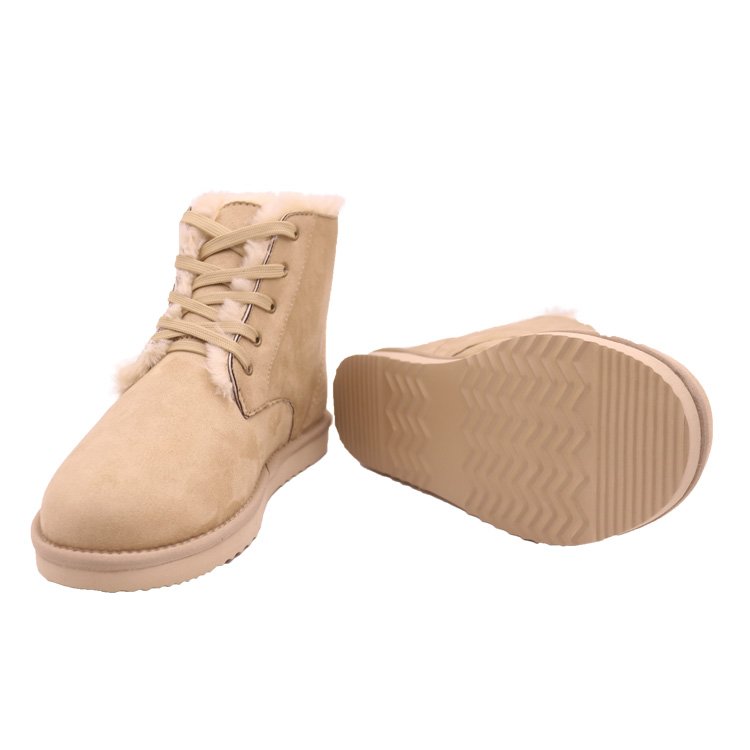 CF-065 Free Samples Lace Up Sand Color Manufacturer Chamois Leather And Fake Fur Men Winter Boots Shoes