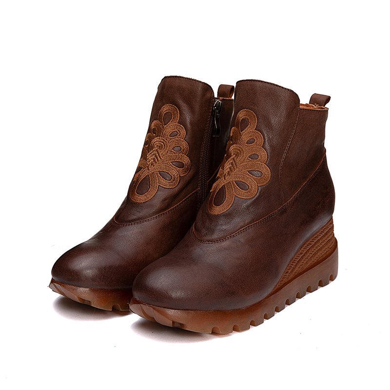 Hand-made Brown Boots Women Genuine Leather shoes Lady soft women genuine leather Ankle Boots
