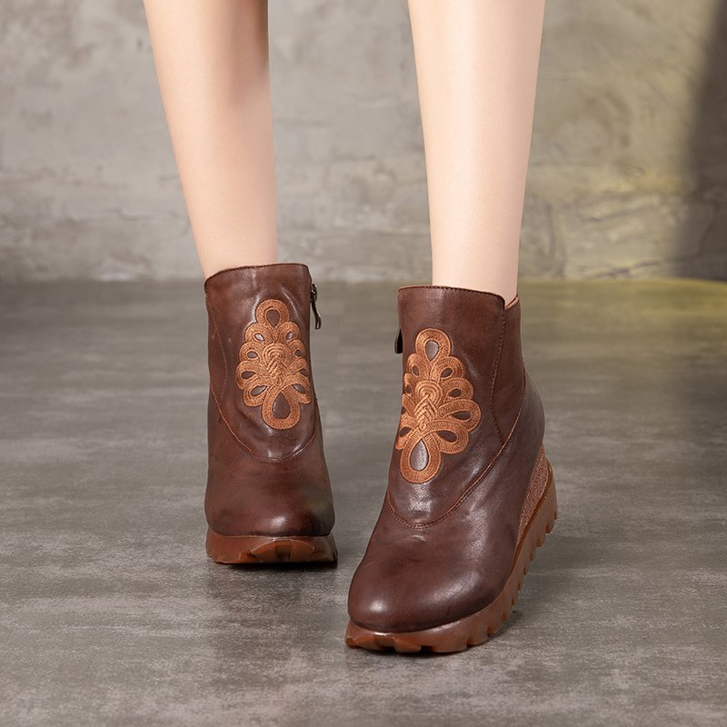Hand-made Brown Boots Women Genuine Leather shoes Lady soft women genuine leather Ankle Boots