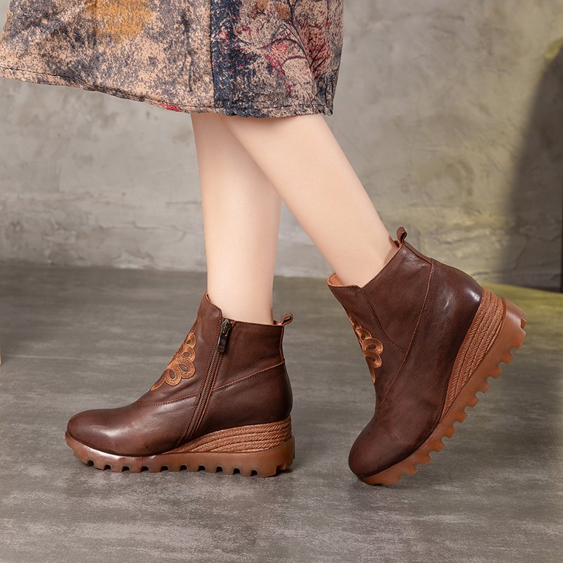 Hand-made Brown Boots Women Genuine Leather shoes Lady soft women genuine leather Ankle Boots