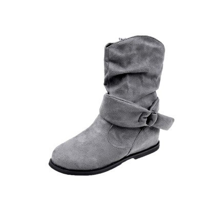 Autumn and winter new mid-tube women's boots round head suede flat heel warm pure color ladies short boots