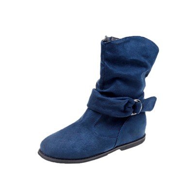 Autumn and winter new mid-tube women's boots round head suede flat heel warm pure color ladies short boots