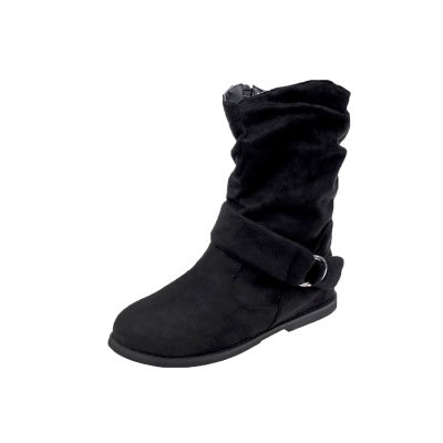 Autumn and winter new mid-tube women's boots round head suede flat heel warm pure color ladies short boots