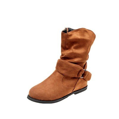Autumn and winter new mid-tube women's boots round head suede flat heel warm pure color ladies short boots