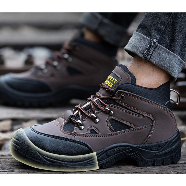 High Quality Men's Work Safety Shoes Genuine Leather Steel Toe Boot with Fabric & Cow Leather Insole Protective Safety Boots