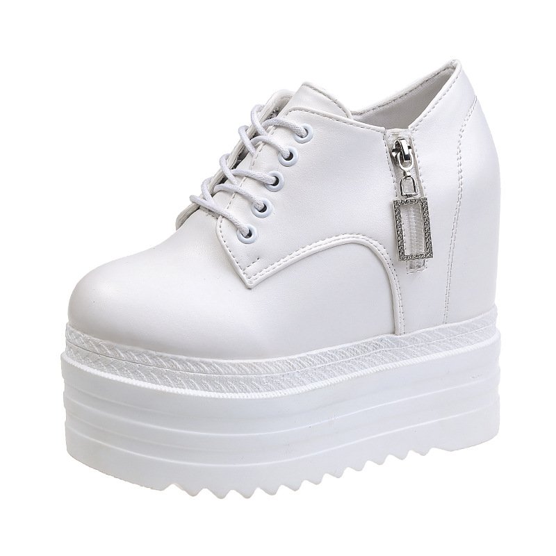 35-39 Round toe thick soled Martin boots Autumn Solid Color Elevated Boots Leisure solid color women's boots
