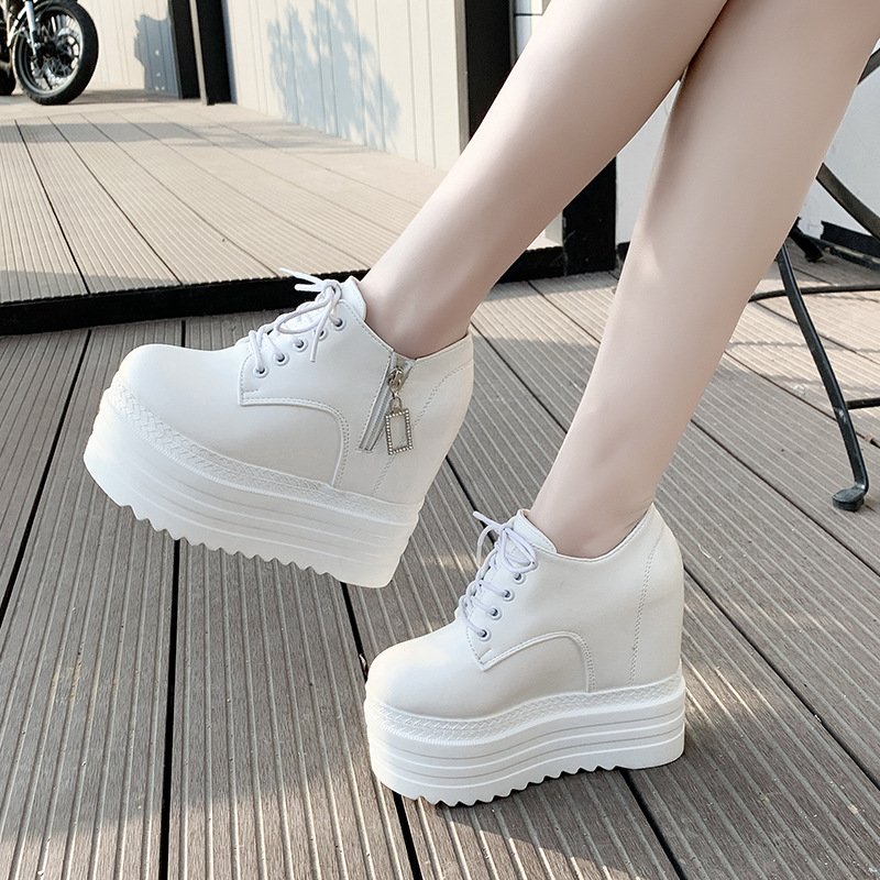 35-39 Round toe thick soled Martin boots Autumn Solid Color Elevated Boots Leisure solid color women's boots