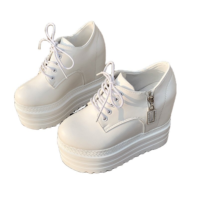 35-39 Round toe thick soled Martin boots Autumn Solid Color Elevated Boots Leisure solid color women's boots