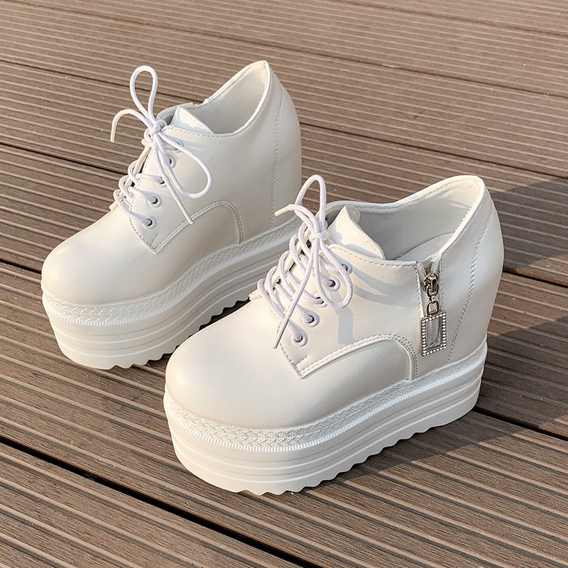 35-39 Round toe thick soled Martin boots Autumn Solid Color Elevated Boots Leisure solid color women's boots