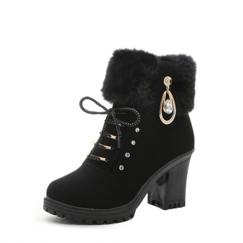 2022 autumn and winter new thick heel ankle boots side zipper fashion boots high heel plush warm boots women