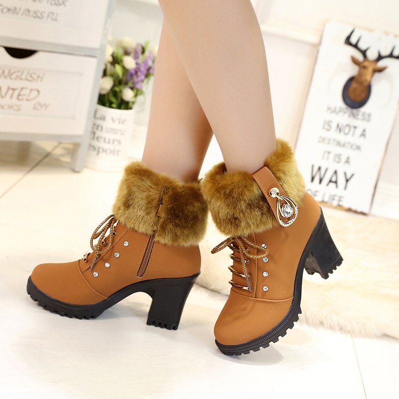 2022 autumn and winter new thick heel ankle boots side zipper fashion boots high heel plush warm boots women