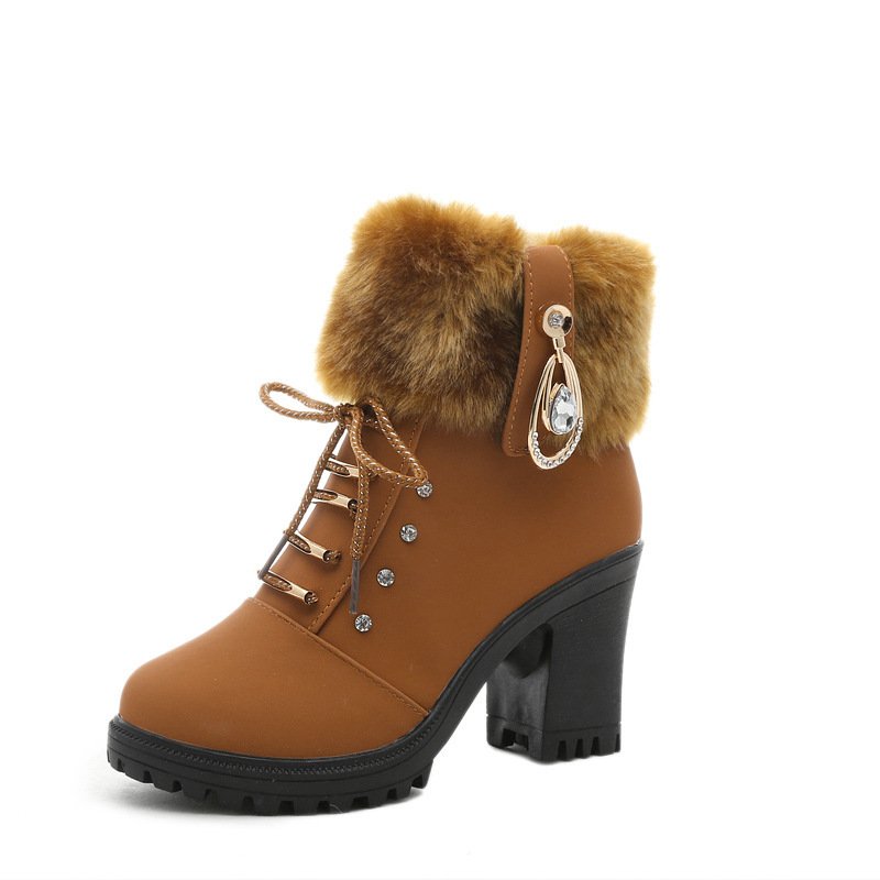 2022 autumn and winter new thick heel ankle boots side zipper fashion boots high heel plush warm boots women