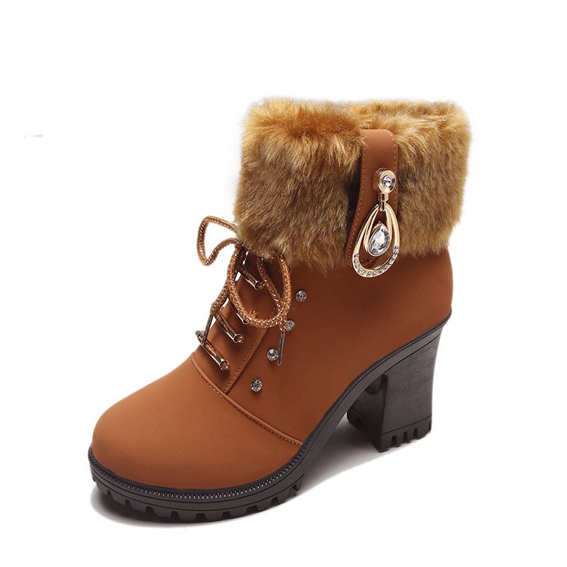 2022 autumn and winter new thick heel ankle boots side zipper fashion boots high heel plush warm boots women