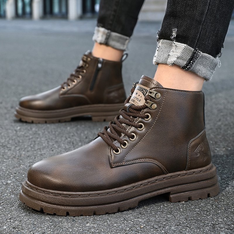 M03 Men's high Cut Boots Fashion Motorcycle Ankle Boots Men Lace Up Casual Boots