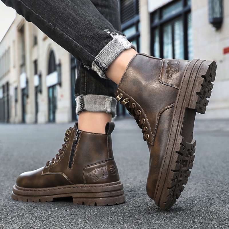 M03 Men's high Cut Boots Fashion Motorcycle Ankle Boots Men Lace Up Casual Boots