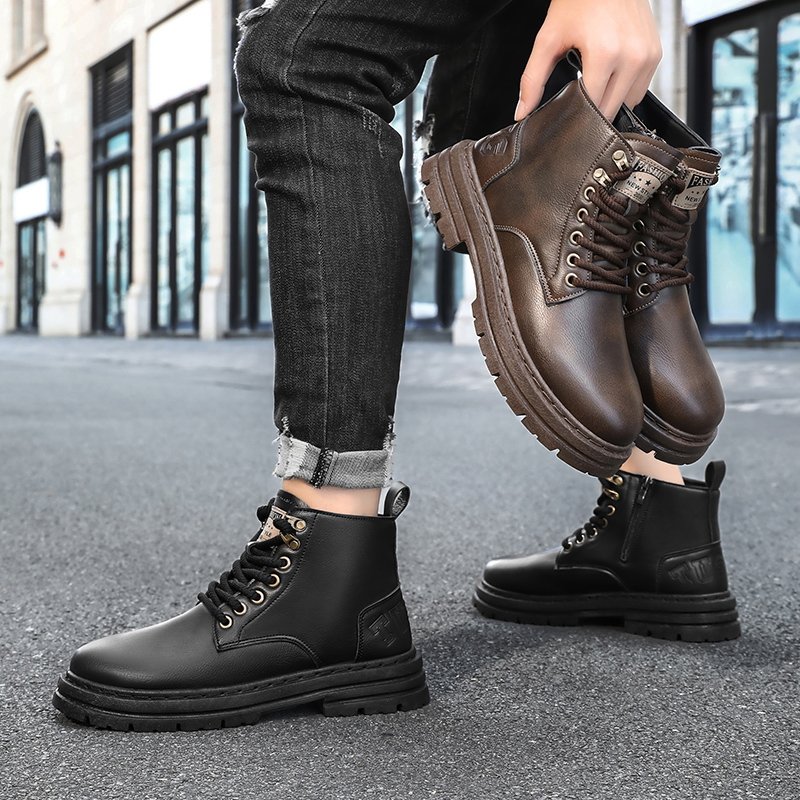 M03 Men's high Cut Boots Fashion Motorcycle Ankle Boots Men Lace Up Casual Boots