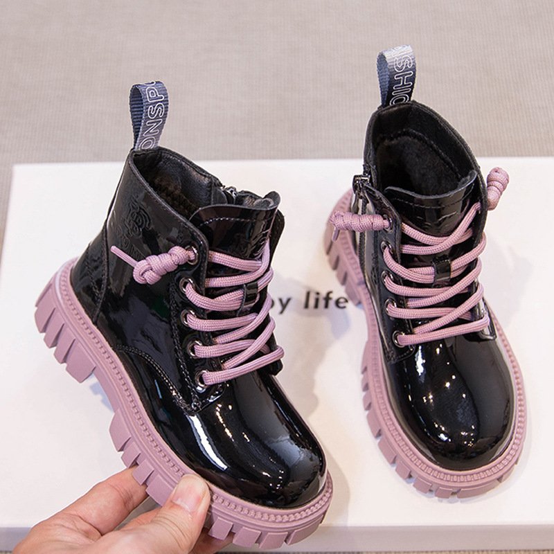 Fashion Pu Leather Boots Child Toddler Winter Warm Waterproof Ankle Boots