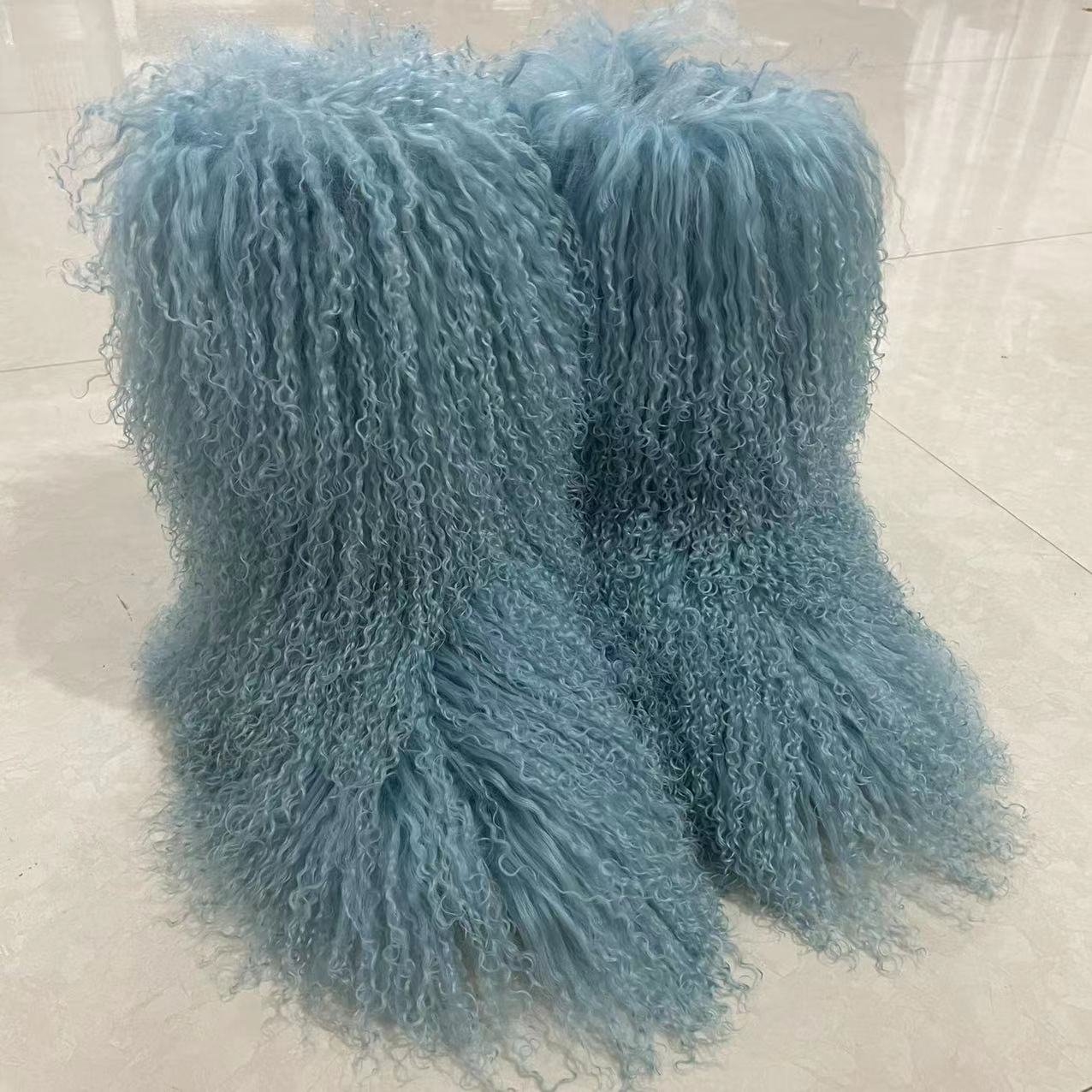 Luxury Fashion Winter Mongolian fur Shoes Woman men Home Ankle Snow Boots fluffy Mongolian fur snow boots for women