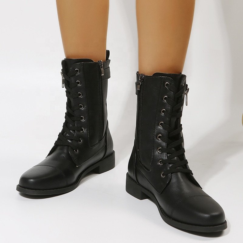 BUSY GIRL X4537 winter fur boots for women lace up zipper retro style size 43 round toe low heels custom womens ankle booties