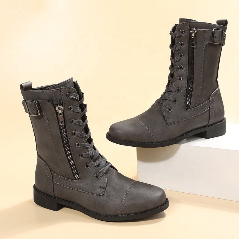 BUSY GIRL X4537 winter fur boots for women lace up zipper retro style size 43 round toe low heels custom womens ankle booties