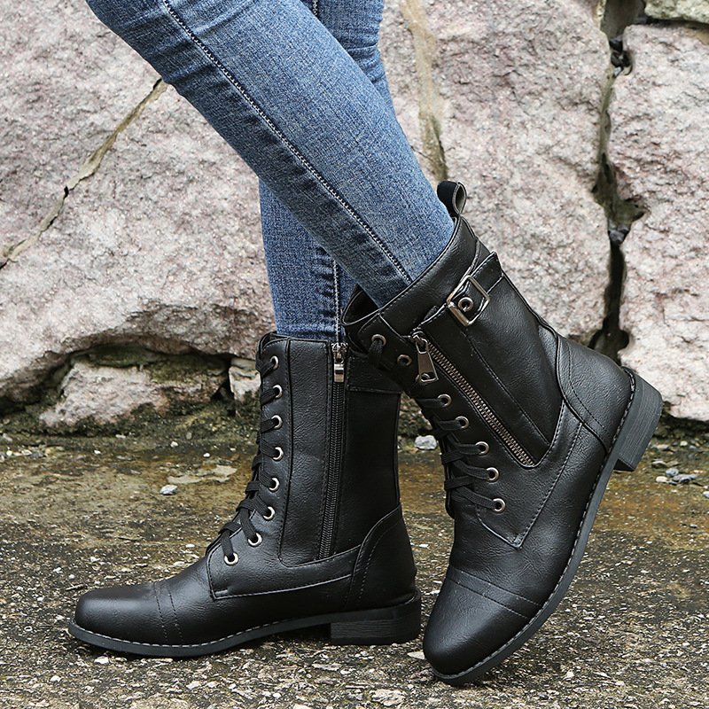 BUSY GIRL X4537 winter fur boots for women lace up zipper retro style size 43 round toe low heels custom womens ankle booties