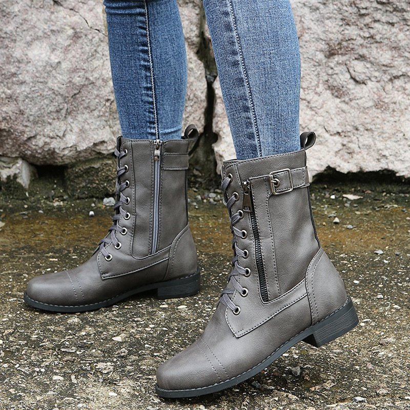 BUSY GIRL X4537 winter fur boots for women lace up zipper retro style size 43 round toe low heels custom womens ankle booties