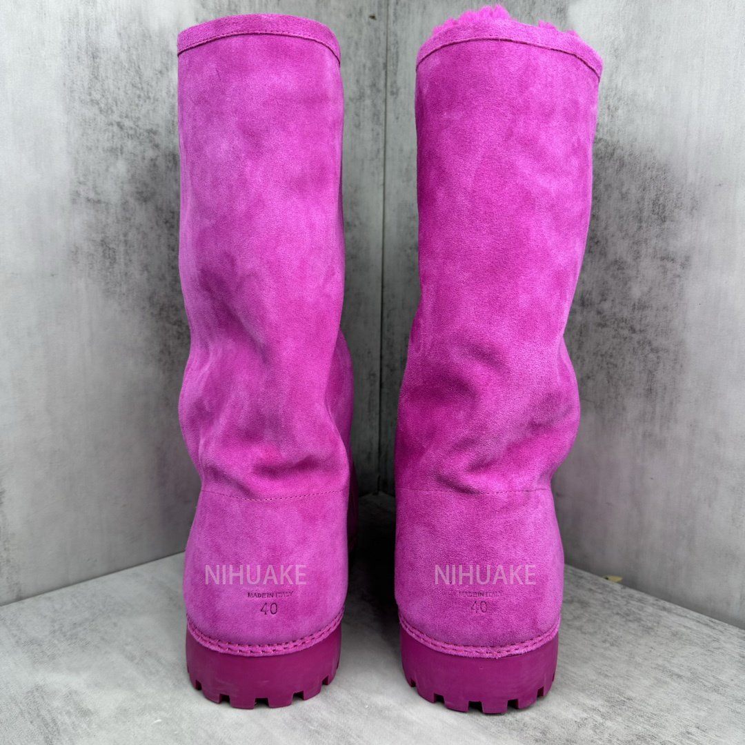 Exaggerated Extra Round Top Quality Men Alaska Fur High Snow Boots Women's Pink Alaska High Suede Boots