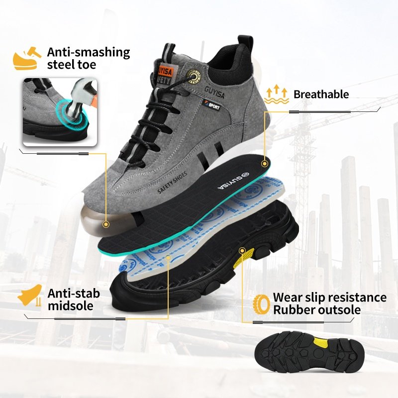 GUYISA brand casual industrial safety shoes non-slip rubber sole anti-stab anti-steel toe work boot