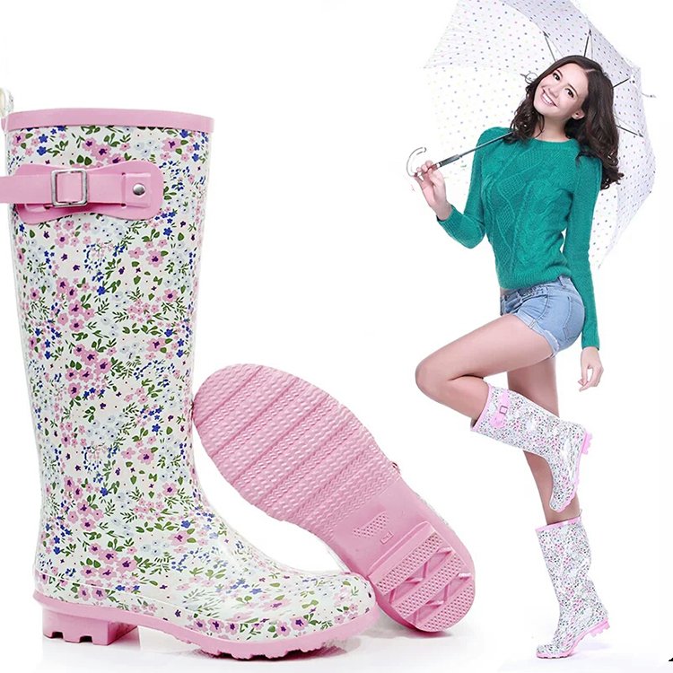 best sell wellington boots with flower print custom made rain boots