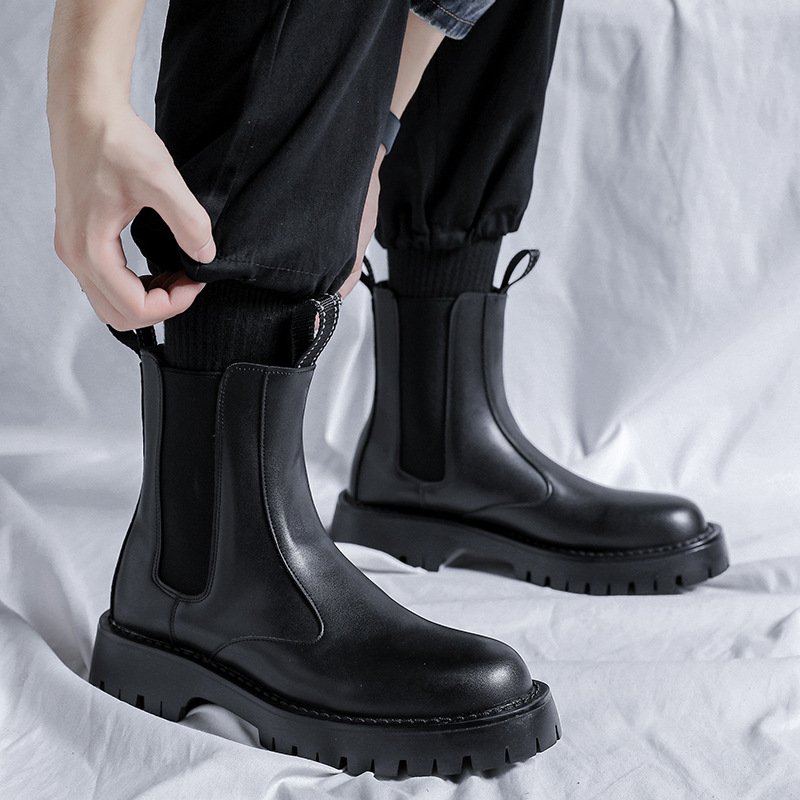 High Ankle Boots Comfortable White Sewing Thread Durable Handsome Leather Chelsea Boots for Men