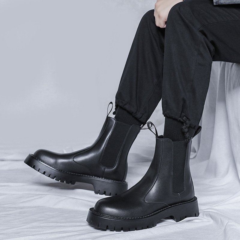 High Ankle Boots Comfortable White Sewing Thread Durable Handsome Leather Chelsea Boots for Men