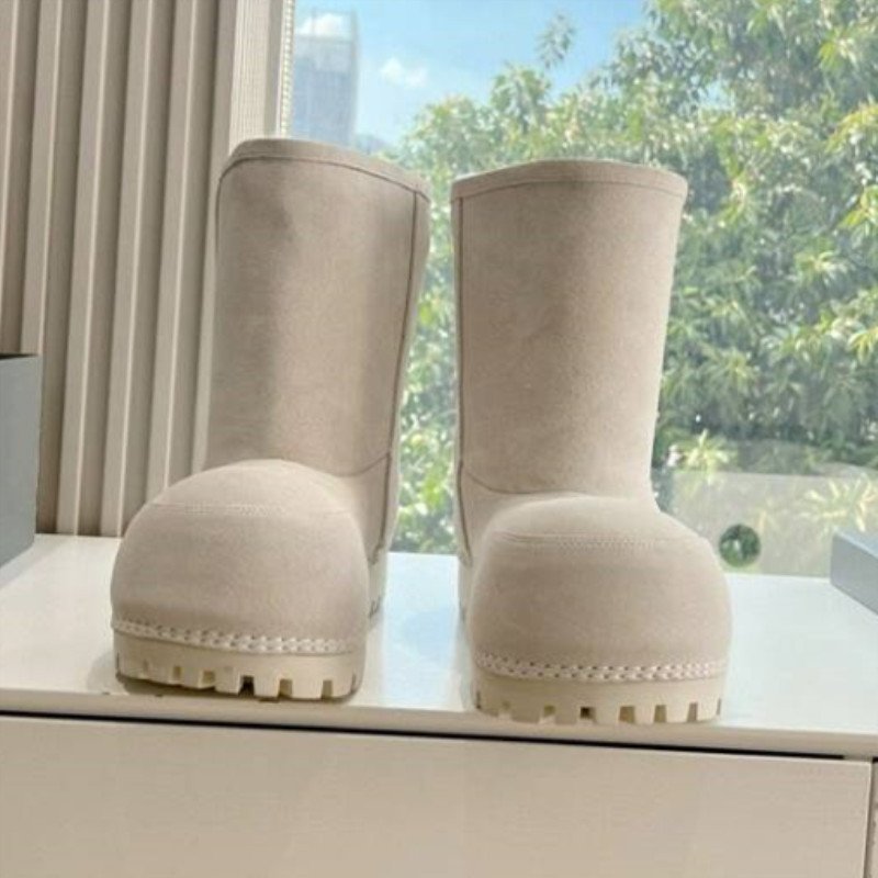 New Winter Big Head Snow Boots Thick Solid Color Bottom High Barrel Bread Shoes Women's Height Increasing Warm Cotton Boots