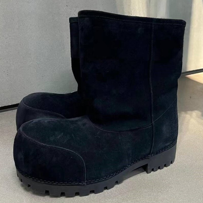 New Winter Big Head Snow Boots Thick Solid Color Bottom High Barrel Bread Shoes Women's Height Increasing Warm Cotton Boots