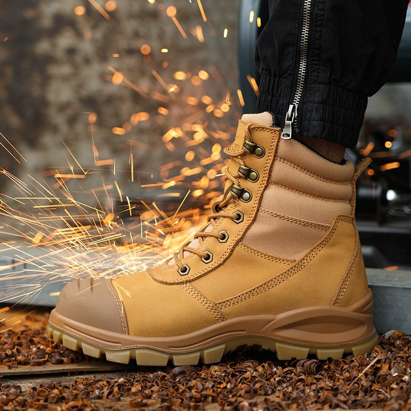 High ankle dark brown Crazy horse Leather mining work safety boots for men, drak brown safety boot have tpu toe