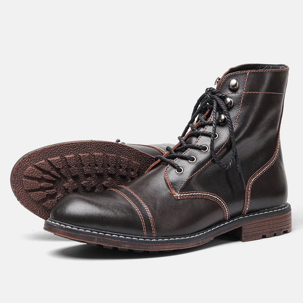New Design Men'S Dress Shoes Plus Size High Top Male Leather Zip Working Boots Boots For Men hiking boots