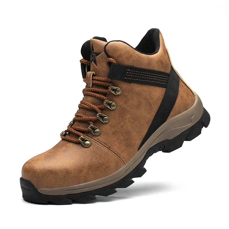 Popular Anti-Impact Anti-Thorn Safety Boots Steel Toe Cap Genuine Leather Lining Steel Sole-for Construction Site
