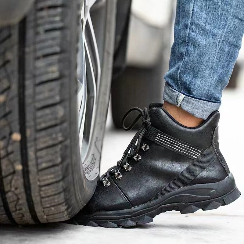 Popular Anti-Impact Anti-Thorn Safety Boots Steel Toe Cap Genuine Leather Lining Steel Sole-for Construction Site