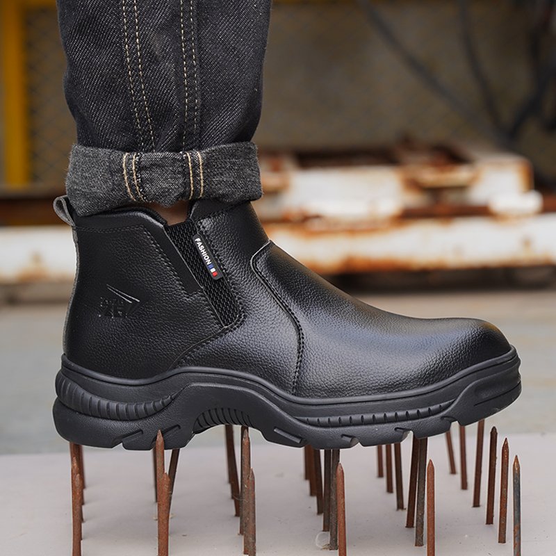 South africa no lace safety boot black , microfibre Leather Safety Boots with rubber outsole