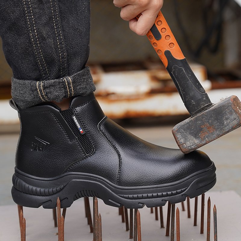 South africa no lace safety boot black , microfibre Leather Safety Boots with rubber outsole